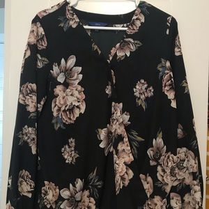 Semi sheer floral print wrap style top